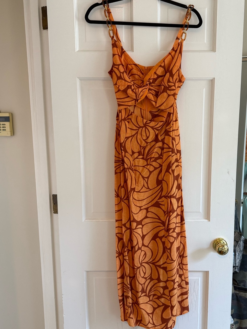 Zara Orange Floral-Print Midi Dress with Chain Straps